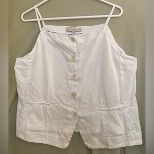 LOFT White Button-Front Linen-Cotton Camisole Size L